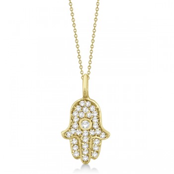 Diamond Hamsa Hand Pendant Necklace 14K Yellow Gold (0.17ct)
