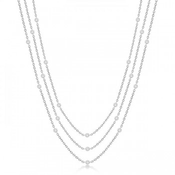 Three-Strand Diamond Station Necklace in 14k White Gold (1.40ct)