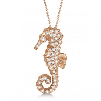 Diamond Seahorse Pendant Necklace 14k Rose Gold (0.29ct)