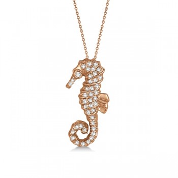 Diamond Seahorse Pendant Necklace 14k Rose Gold (0.29ct)