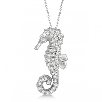 Diamond Seahorse Pendant Necklace 14k White Gold (0.29ct)