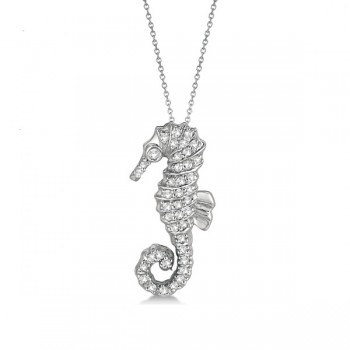 Diamond Seahorse Pendant Necklace 14k White Gold (0.29ct)