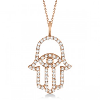 Lab Grown Diamond Hamsa Evil Eye Pendant Necklace 14k Rose Gold (0.51ct)