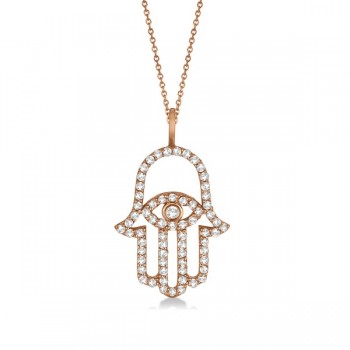 Lab Grown Diamond Hamsa Evil Eye Pendant Necklace 14k Rose Gold (0.51ct)