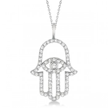 Lab Grown Diamond Hamsa Evil Eye Pendant Necklace 14k White Gold (0.51ct)