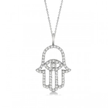 Lab Grown Diamond Hamsa Evil Eye Pendant Necklace 14k White Gold (0.51ct)