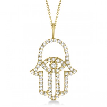 Lab Grown Diamond Hamsa Evil Eye Pendant Necklace 14k Yellow Gold (0.51ct)