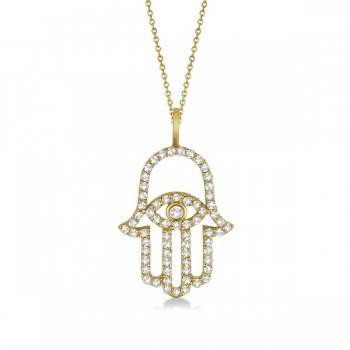 Lab Grown Diamond Hamsa Evil Eye Pendant Necklace 14k Yellow Gold (0.51ct)