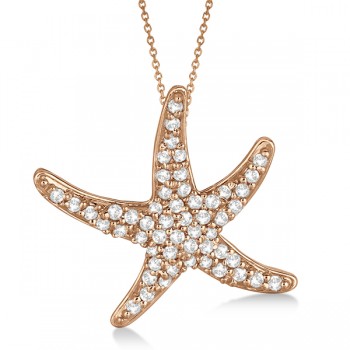 Diamond Starfish Pendant Necklace 14k Rose Gold (0.55ct)