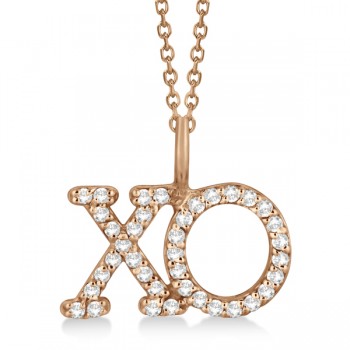 Diamond XO Pendant Necklace Hugs and Kisses 14K Rose Gold (0.20ct)