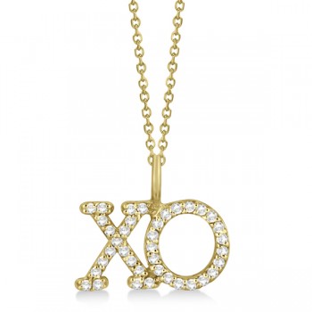Diamond XO Pendant Necklace Hugs and Kisses 14K Yellow Gold (0.20ct)