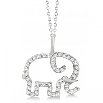 Elephant Diamond Pendant Necklace 14K White Gold (0.22ct)