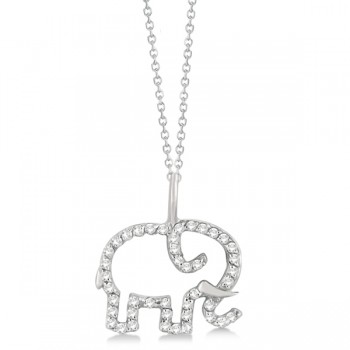 Elephant Diamond Pendant Necklace 14K White Gold (0.22ct)
