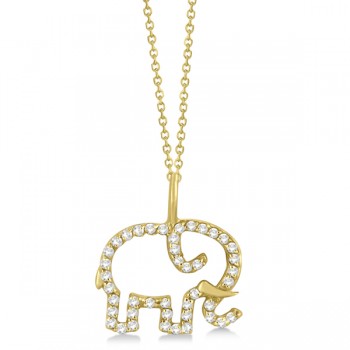 Elephant Diamond Pendant Necklace 14K Yellow Gold (0.22ct)