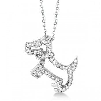 Diamond Dog Pendant Necklace Pave-Set 14K White Gold (0.22ct)