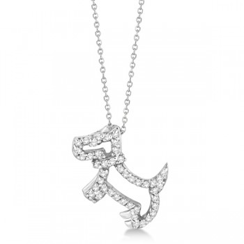 Diamond Dog Pendant Necklace Pave-Set 14K White Gold (0.22ct)