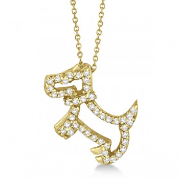 Diamond Dog Pendant Necklace Pave-Set 14K Yellow Gold (0.22ct)