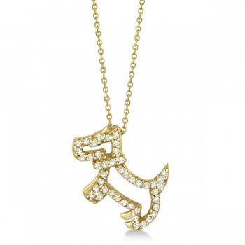 Diamond Dog Pendant Necklace Pave-Set 14K Yellow Gold (0.22ct)