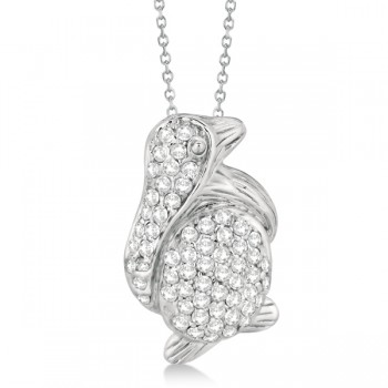 Pave Diamond Penguin Pendant Necklace 14K White Gold (0.61ct)