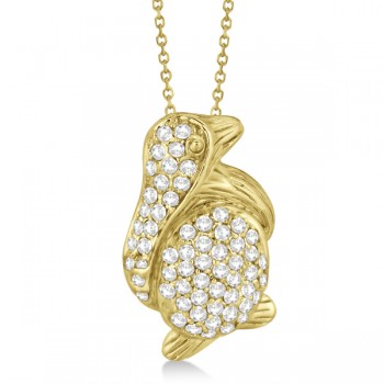 Pave Diamond Penguin Pendant Necklace 14K Yellow Gold (0.61ct)