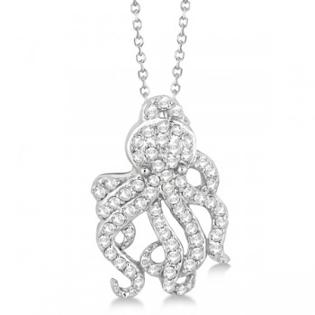 Pave Diamond Octopus Pendant Necklace 14K White Gold (0.61ct)