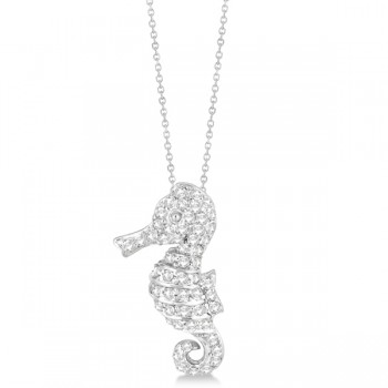 Pave Diamond Seahorse Pendant Necklace 14K White Gold (0.64ct)