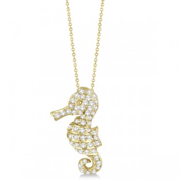 Pave Diamond Seahorse Pendant Necklace 14K Yellow Gold (0.64ct)