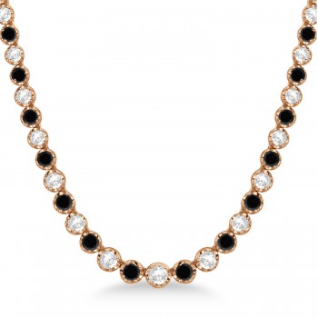 Eternity Black & White Diamond Tennis Necklace 14k Rose Gold (10.35ct)