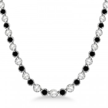 Eternity Black & White Diamond Tennis Necklace 14k White Gold (10.35ct)