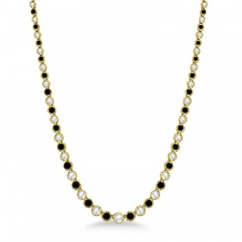 Eternity Black & White Diamond Tennis Necklace 14k Yellow Gold (10.35ct)