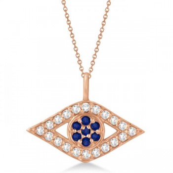 Evil Eye Diamond & Sapphire Pendant Necklace 14k Rose Gold (0.50ct)