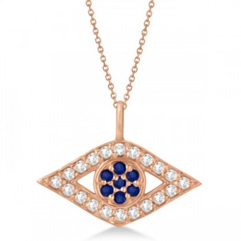 Evil Eye Diamond & Sapphire Pendant Necklace 14k Rose Gold (0.50ct)