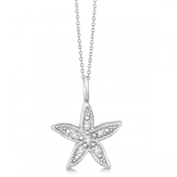 Diamond Accented Petite Starfish Pendant Necklace 14k Yellow Gold (0.04ct)