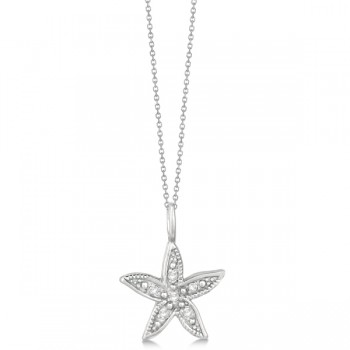 Diamond Accented Petite Starfish Pendant Necklace 14k Yellow Gold (0.04ct)