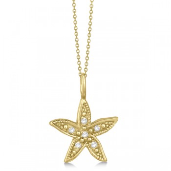 Diamond Accented Petite Starfish Pendant Necklace 14k White Gold (0.04ct)