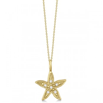 Diamond Accented Petite Starfish Pendant Necklace 14k White Gold (0.04ct)