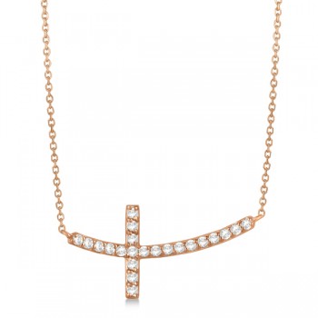 Lab Grown Diamond Sideways Curved Cross Pendant Necklace 14k Rose Gold 0.33ct