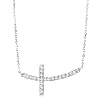 Lab Grown Diamond Sideways Curved Cross Pendant Necklace 14k White Gold 0.33ct