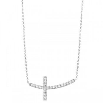 Lab Grown Diamond Sideways Curved Cross Pendant Necklace 14k White Gold 0.33ct