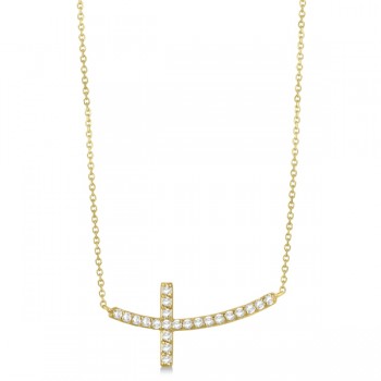 Lab Grown Diamond Sideways Curved Cross Pendant Necklace 14k Yellow Gold 0.33ct