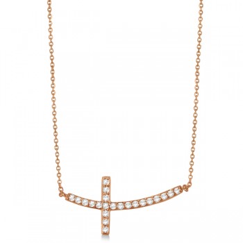 Lab Grown Diamond Sideways Curved Cross Pendant Necklace 14k Rose Gold 0.50ct