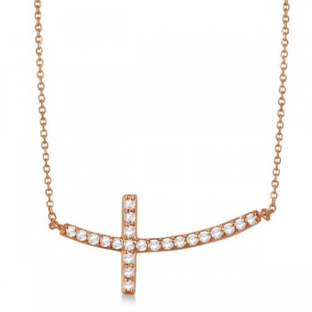 Diamond Sideways Curved Cross Pendant Necklace 14k Rose Gold 0.50ct