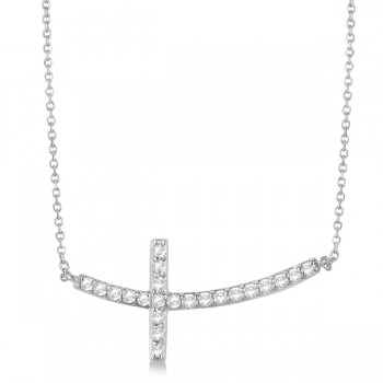 Lab Grown Diamond Sideways Curved Cross Pendant Necklace 14k White Gold 0.50ct