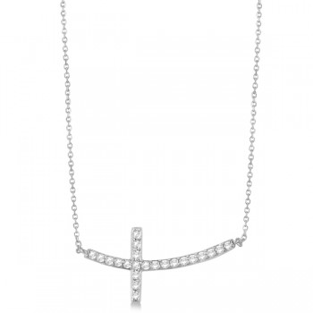 Lab Grown Diamond Sideways Curved Cross Pendant Necklace 14k White Gold 0.50ct