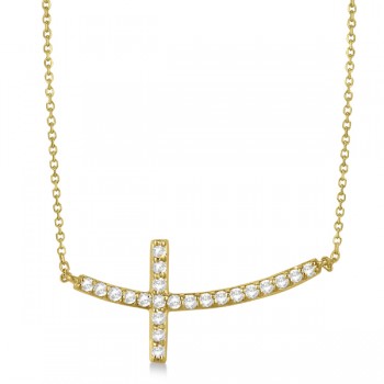 Lab Grown Diamond Sideways Curved Cross Pendant Necklace 14k Yellow Gold 0.50ct