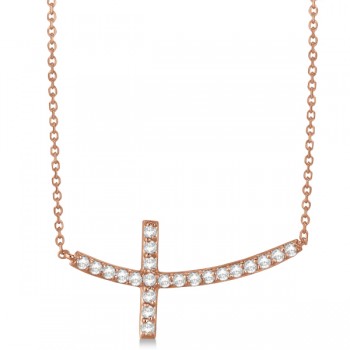 Lab Grown Diamond Sideways Curved Cross Pendant Necklace 14k Rose Gold 0.75ct