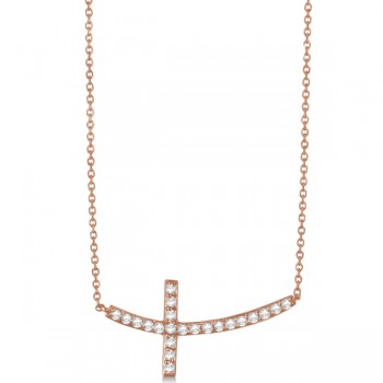 Lab Grown Diamond Sideways Curved Cross Pendant Necklace 14k Rose Gold 0.75ct