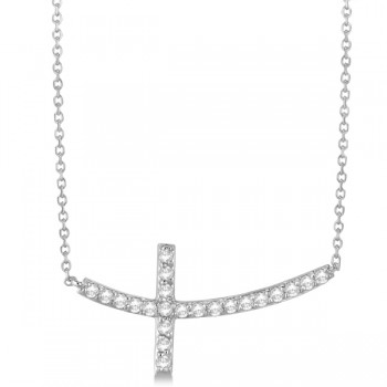 Lab Grown Diamond Sideways Curved Cross Pendant Necklace 14k White Gold 0.75ct