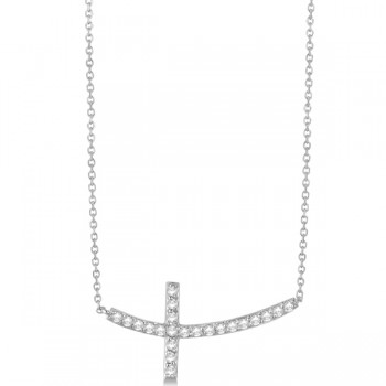 Lab Grown Diamond Sideways Curved Cross Pendant Necklace 14k White Gold 0.75ct