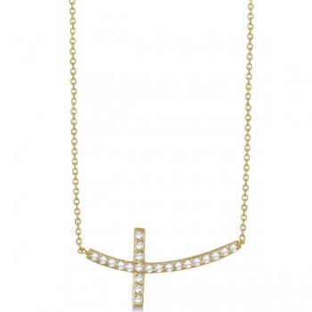 Lab Grown Diamond Sideways Curved Cross Pendant Necklace 14k Yellow Gold 0.75ct